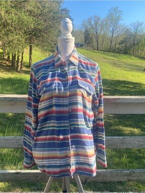 Chaps Multicolor Striped Button-Down Shirt - Blue, Red, Yellow